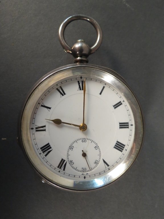 Sterling Silver Pocket Watch: Sterling silver pocket watch, case #: 1271241 Height: 3", Width: 2"