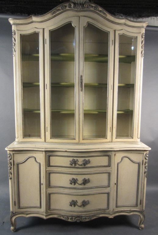 Hand Painted French Provincial China Cabinet: Hand painted French provincial china cabinet, marked John Stuart, Inc Height: 85", Width: 53"
