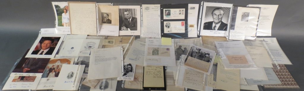 Collection of Various Political Autographs: Extensive collection of presidential, military, judicial and political autographs and signatures including but limited to: Gerald Ford, Jimmy Carter, Harry S. Truman, Theodore Roosvelt, Lyndon B. John