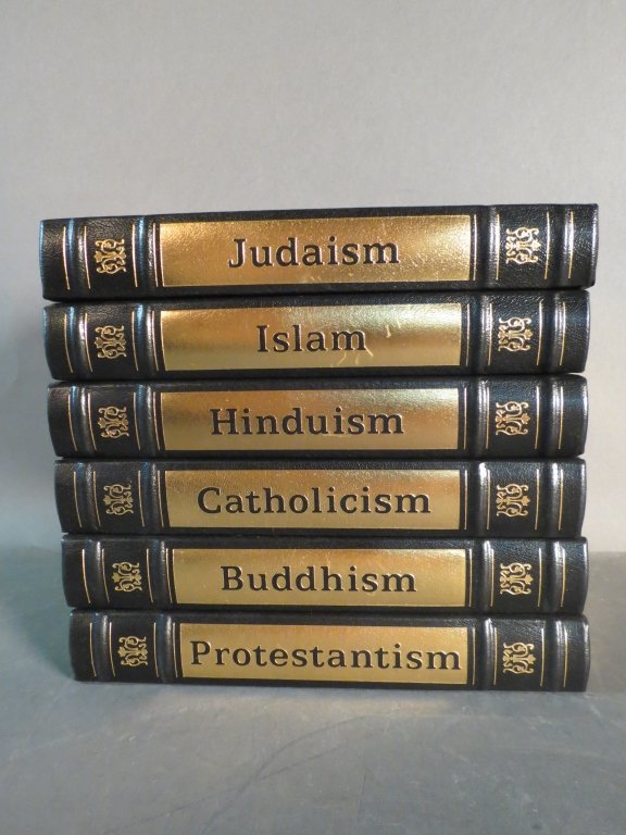 Collection of 6 Books: Collection of 6 books on Judaism, Islam, Hinduism, Catholicism, Buddhism and Protestantism Height: 9", Width: 1"