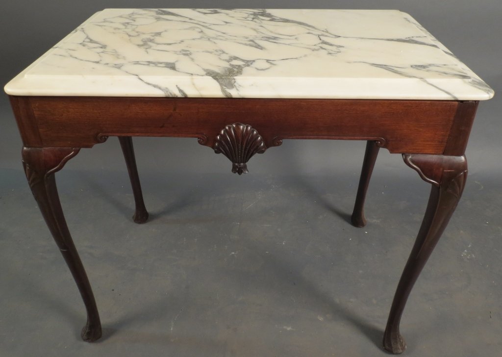 Marble Top American Tea Table, 18th Century: Marble top American tea table, 18th Century Height: 28", Width: 31 1/2"