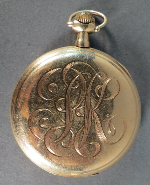 E. Howard Pocket Watch: E Howard pocket watch, Boston USA 14 kt yellow gold case. 17 Jewel movement # 1097530, case # 123078 Height: 2 1/2", Width: 2"
