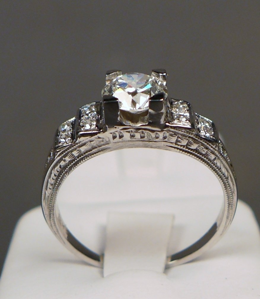 Atr Deco Diamond Ring: Diamond solitaire ring in beautiful art deco setting. GIA Certified