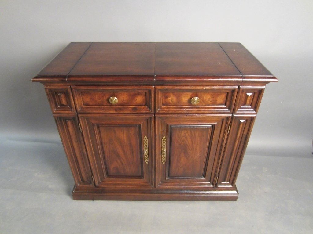 Henredon Bar: Henredon bar with bronze hardware, on hidden wheels. Stamped: Four Centuries Henredon Height: 33", Width: 59"
