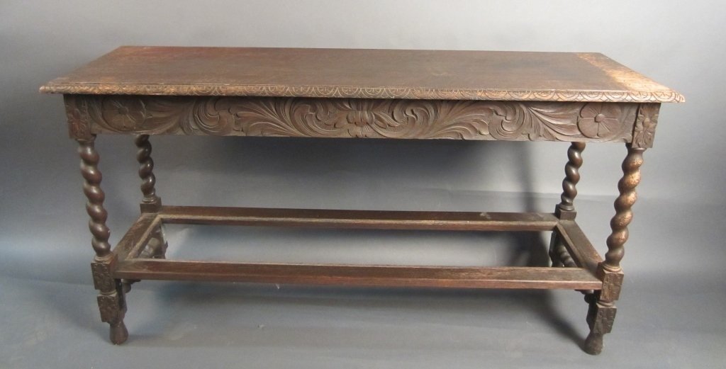 Console/ Sofa Table: Carved long console style table, 19th Century. Continental. Height: 28", Width: 25 1/2"