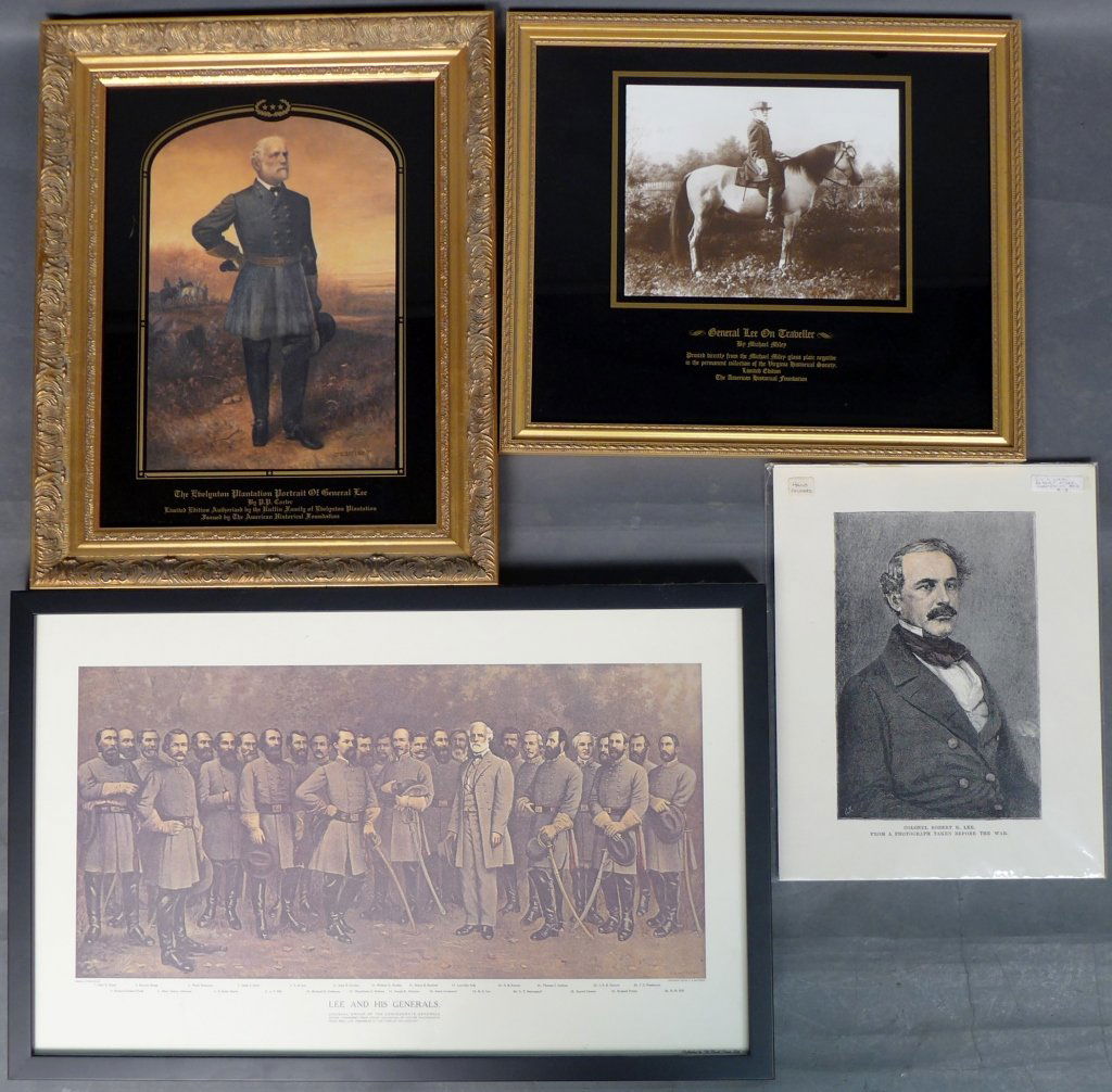 Prints of Robert E Lee: Collection of 4 prints related to Colonel Robert Edward Lee. Lee was an American career military officer who is best known for having commanded the Confederate Army of Northern Virginia in the America