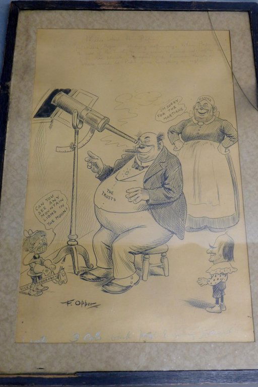 Frederick Burr Opper, American (1857-1937): Frederick Burr Opper, American (1857-1937) is regarded as one of the pioneers of American newspaper comic strips, best known for his comic strip Happy Hooligan. Ink and pencil on paper. Signed: F. Opp