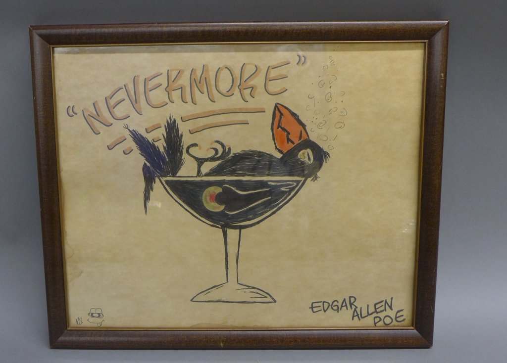Al Capp, American (1909-1979): Al Capp, American (1909-1979), Aliases: Alfred Gerald Caplin. Frame ink and water titled: "Nevermore" Signed: A Capp. Height: 15 1/2", Width: 18 3/4" & Image Size: Height: 13 5/8", Width: 16 3/4"