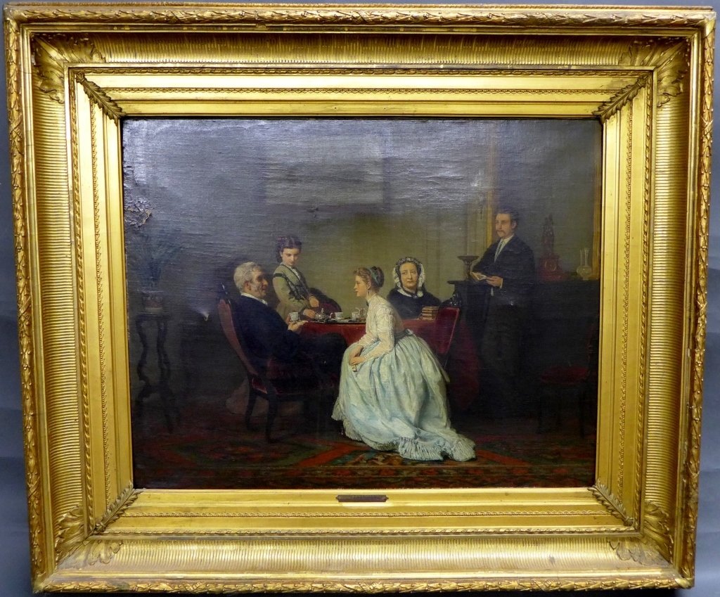 Jacob Taanman, Dutch (1836-1923): Jacob Taanman, Dutch (1836-1923). Parlor Scene. O/C signed and dated: J. Taanman 69. Image Size: Height: 20 1/2", Width: 25 1/4"