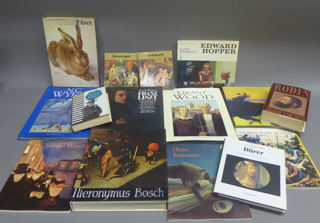 Collection of Art Books: From the Estate of Mark Falk. An assortment of 15 art books all on individual artists. Titles include: Rodin, The Drawings and Graphic Works of Durer, Bosch, Frederic Remington - The Color of Night, G