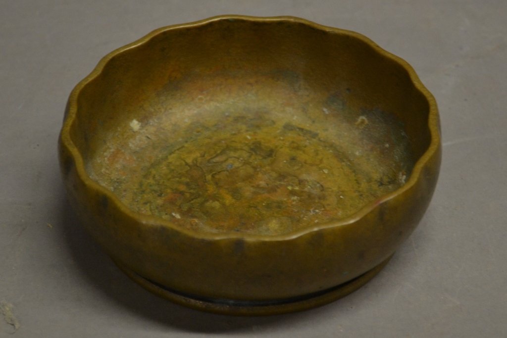 Tiffany Studios Bronze Dish: Tiffany Studios bronze dish. With a fluted edge. Bottom of dish is stamped "Tiffany Studios, New York, 1713" Height: 1 1/2", Width: 4 1/2"
