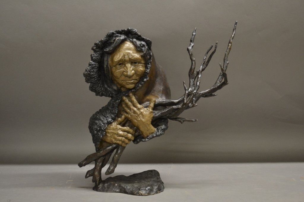Mark Hopkins, (1881-1935): Mark Hopkins, (1881-1935) "Gathering Wisdom" Limited edition patinated bronze sculpture. Signed and numbered: Mark Hopkins 74/450. Height: 18", Width: 16 1/2", Depth: 6"