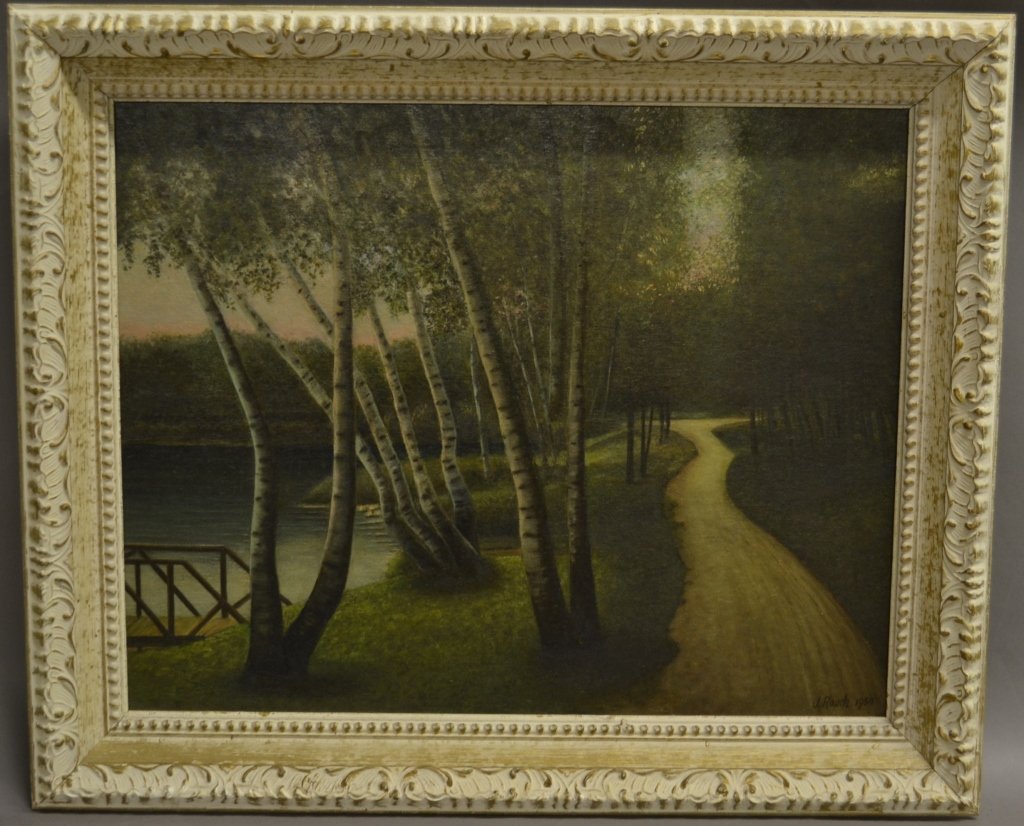 J. Rauch, American (20th Century): Birch Lined, Drives" (Moosic Lake Sherato, PA) O/B. Painting on canvas board. Signed on bottom right. Height: 20", Width: 24" & Image Size: Height: 15 1/2", Width: 19 1/2