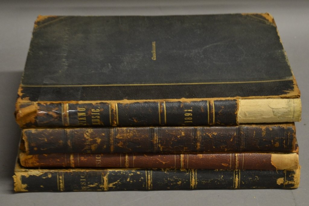 Antique Music Books: From the estate of Mark Falk. Collection of 4 antique music books. 19th Century Copyrights. Composers include: Spindler, Neustadt, Oesten, Leybach, Voss, Mozart, Chopin and more.