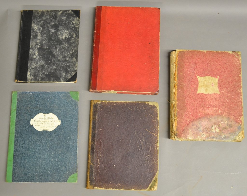 Antique Music Journals: From the Estate of Mark Falk. Collection of 5 music journals filled with sheet music. Composers include: Mehul, Woelfl, Bertini Jeune, Payer and more.
