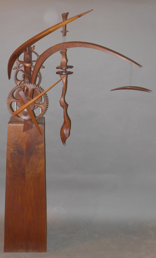James Borden Award Winning Floor Clock: This artfully crafted Award winning abstract carved wood clock, "Timeshapes" is the 1st prize winner at National Watch and Clock Collectors 1992. Pristine condition. Maker's mark on inner right side. 