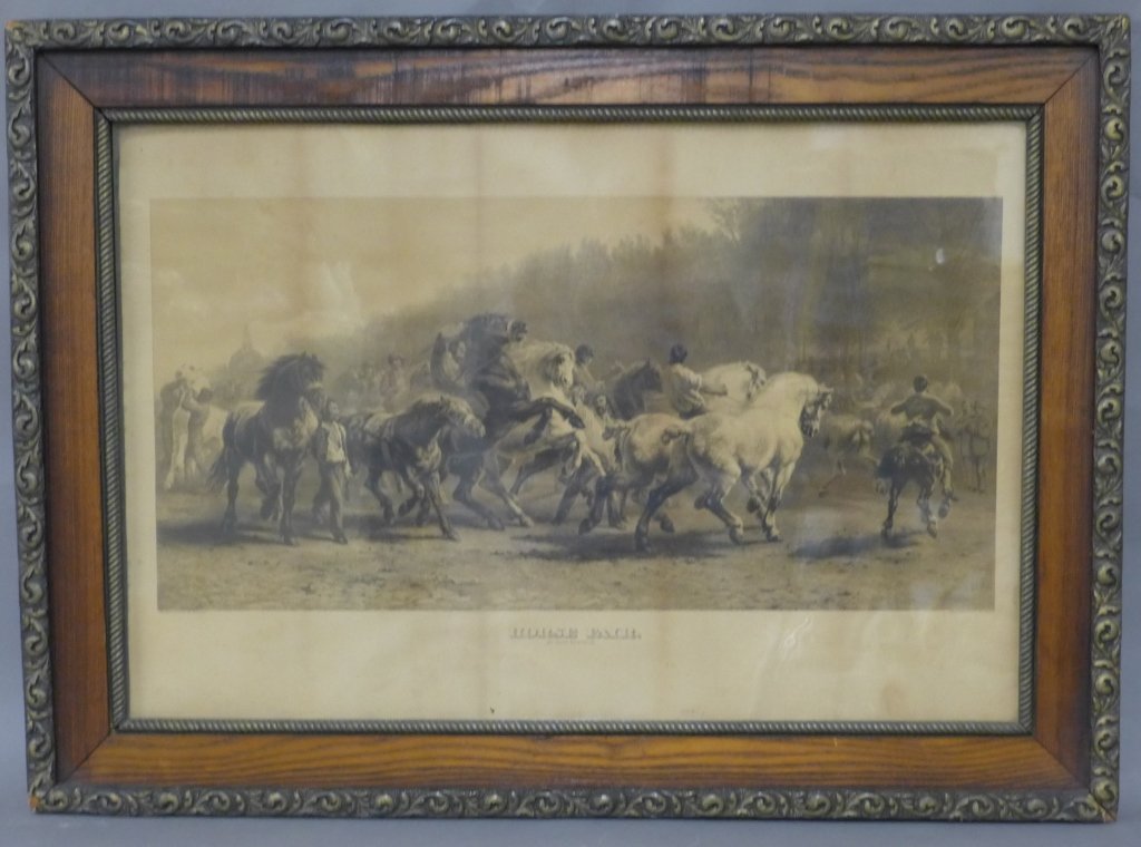 Rosa Bonheur, French (1822- 1899): Horse Fair" Print on paper (Photogravure), signed on lower right. Engraved by: C. G. Lewis. The Manhattan Art Co New York. Height: 26 1/4", Width:36 1/4" & Image Size: Height: 19 3/4", Width: 29 3/4