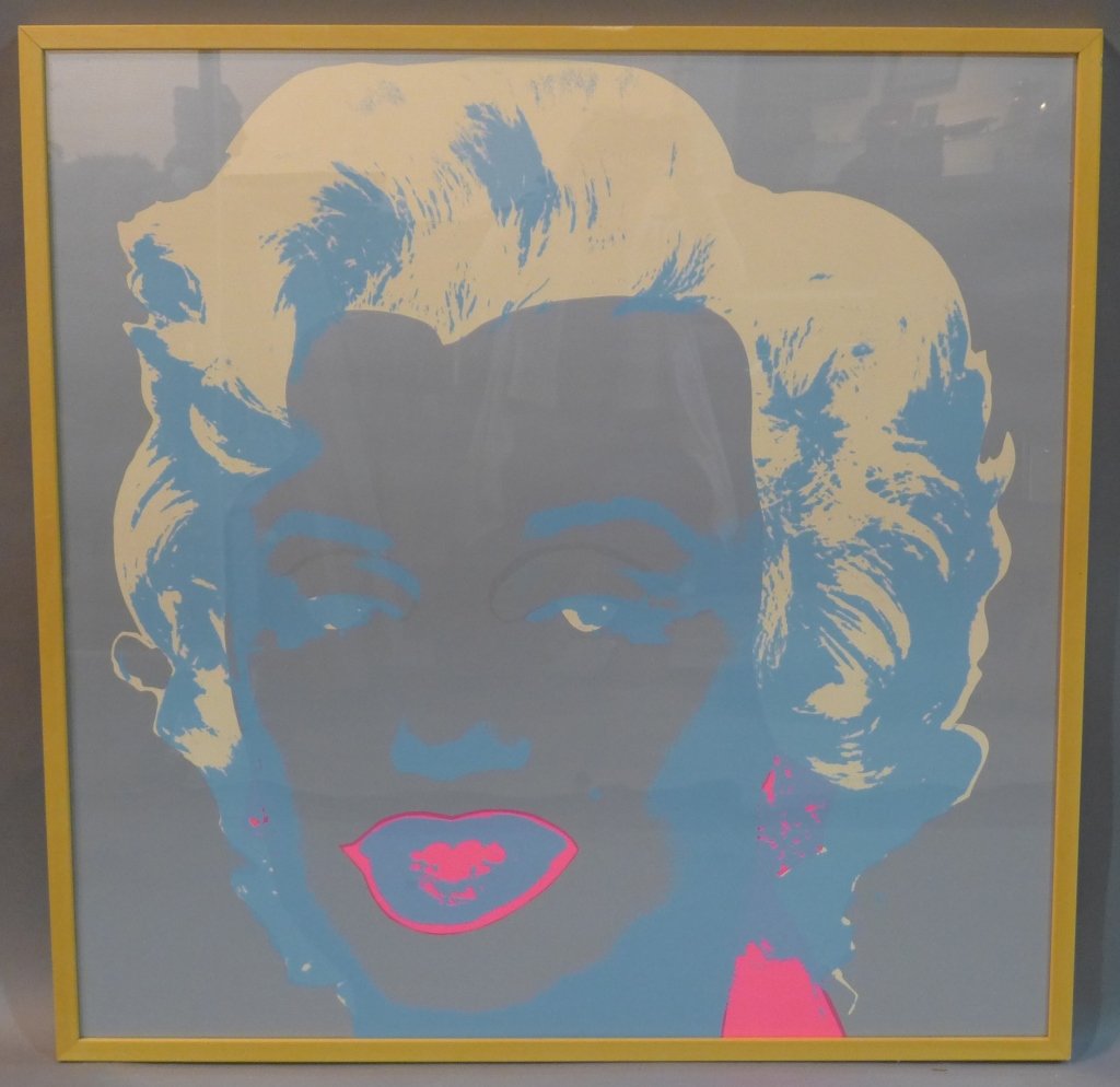 Attrib to: Andy Warhol, American (1928-1987): Iconic portrait of Marylin Monroe. No noticeable signature. Great condition, framed under glass. Height: 37", Width: 37" & Image Size: Height: 35 1/2", Width: 35 1/2"