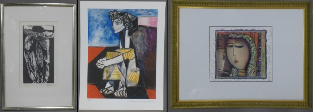 Figural Fine Art, Modern Art: 1) Leonard Baskin (American 1922-2000) framed black and white lithograph. Pencil signed and numbered 200/200. Nice condition. No noticeable damage. Image size: Height: 14 1/4", Width: 8 1/4". Frame si