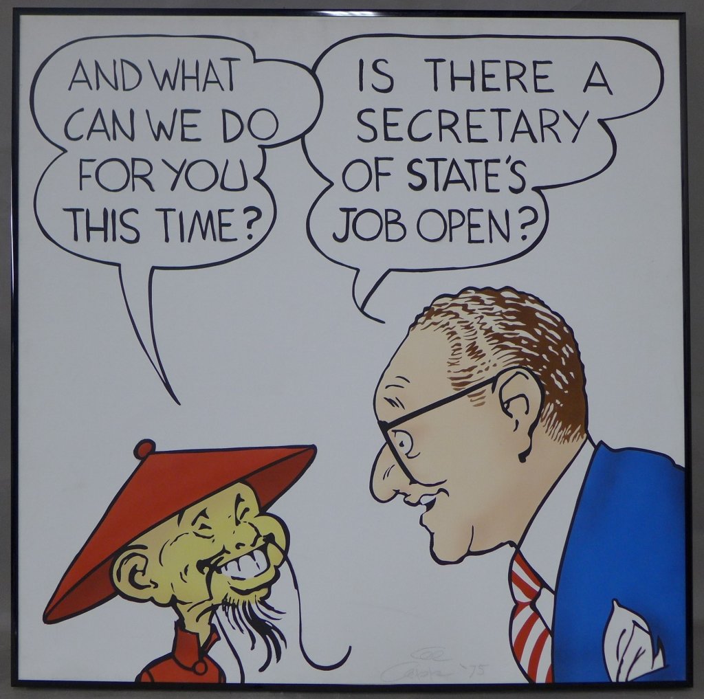 Al Capp (American 1909-1979): Al Capp (American 1909-1979) Large "Sect of State" Signed twice on the back and once on the front. Possibly stenciled or screened, painting on canvas. Height: 40 1/4", Width: 40 11/4" & Image Size: He