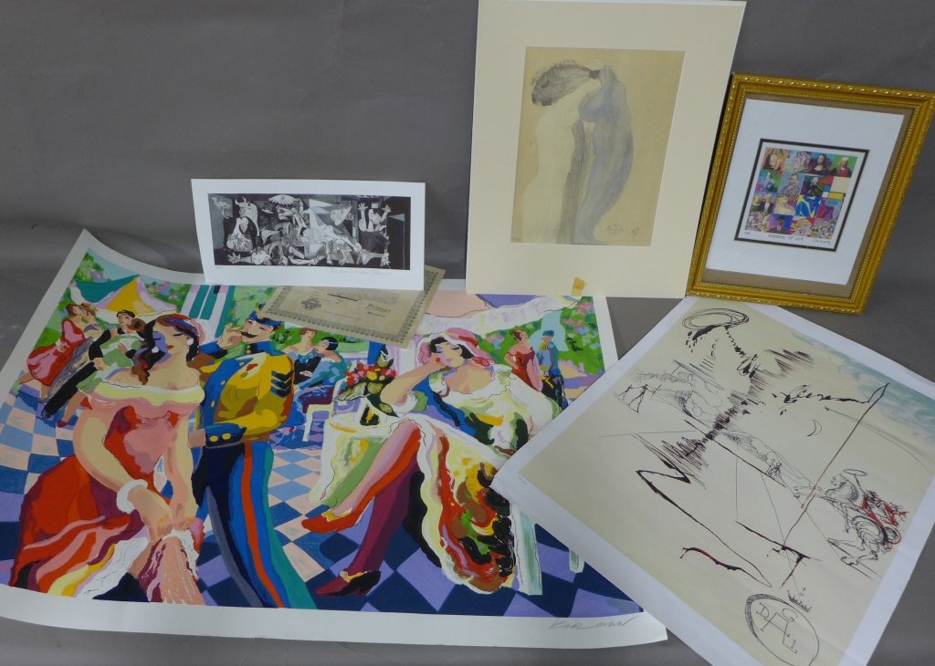 Grouping of Modern Art Prints: Collection of 5 Modern Art prints, serigraphs and lithographs. Artwork includes: "Guernica" by Pablo Picasso, "Don Quixote on an Infinite Landscape" by Salvador Dali, "Enchanted Afternoon" by Michael 