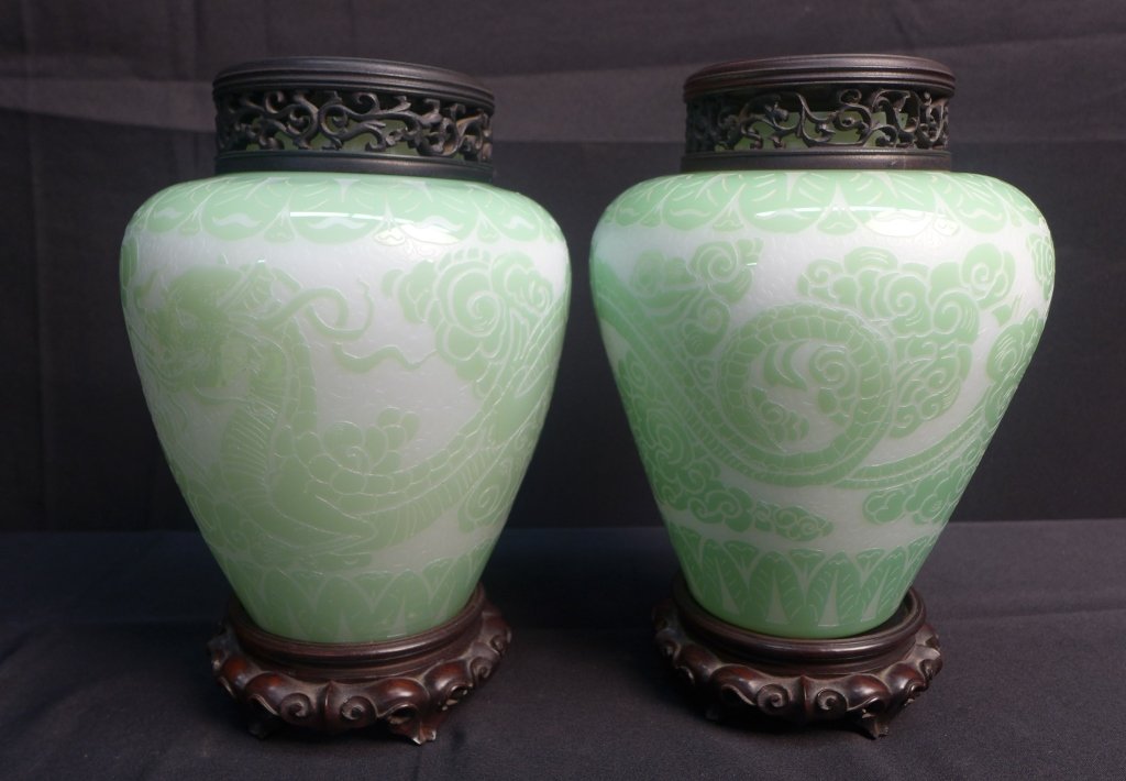 Pair of Steuben Cameo Vases (1 of 10)