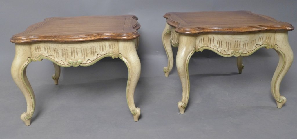 Pair carved Wood Side Tables (1 of 8)