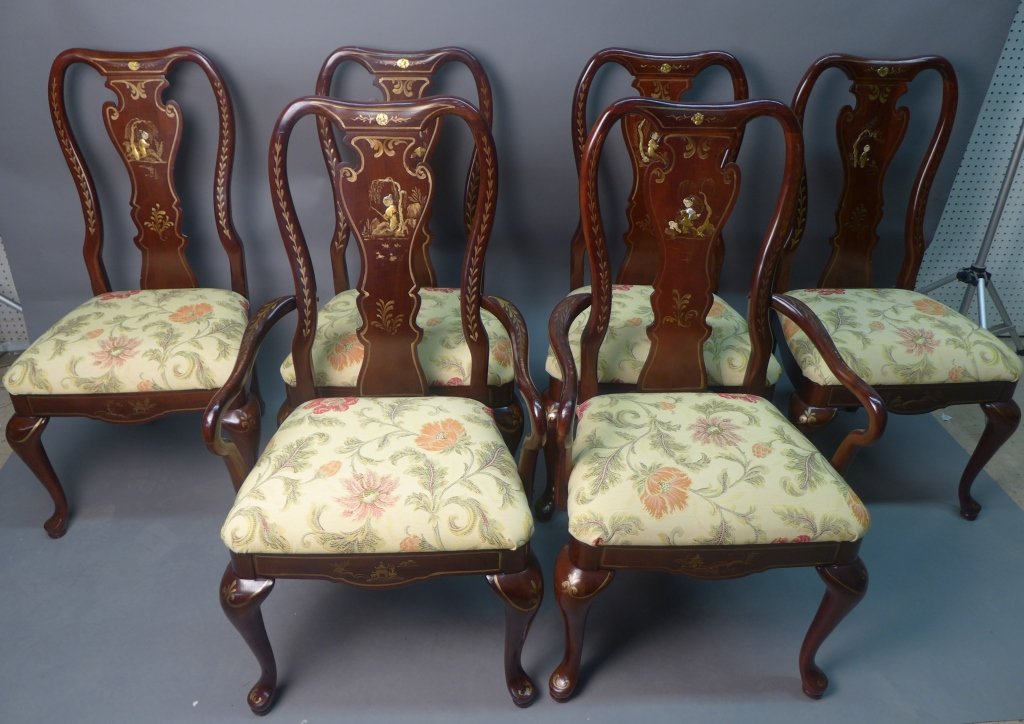 Queen Anne Style Chinoiserie Dining Chair Set (1 of 10)