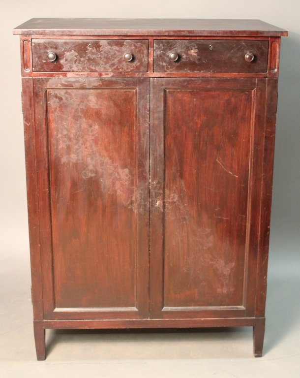 Vintage Wood Chifferobe Wardrobe: Antique Chifferobe / wardrobe fitted with 2 drawers over 2 blind doors and 6 interior drawers. Possible paint coat over the wood and clear finish residue on the front. Scratches and marks through out.