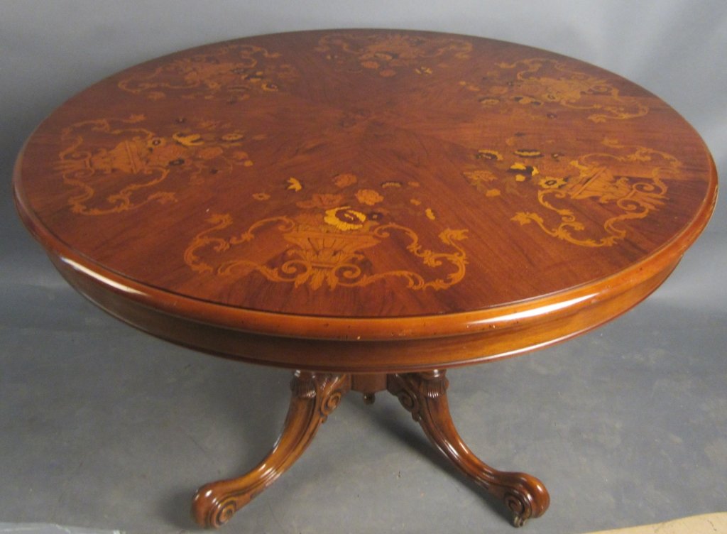 Antique Round Marquetry Accent Table (1 of 7)