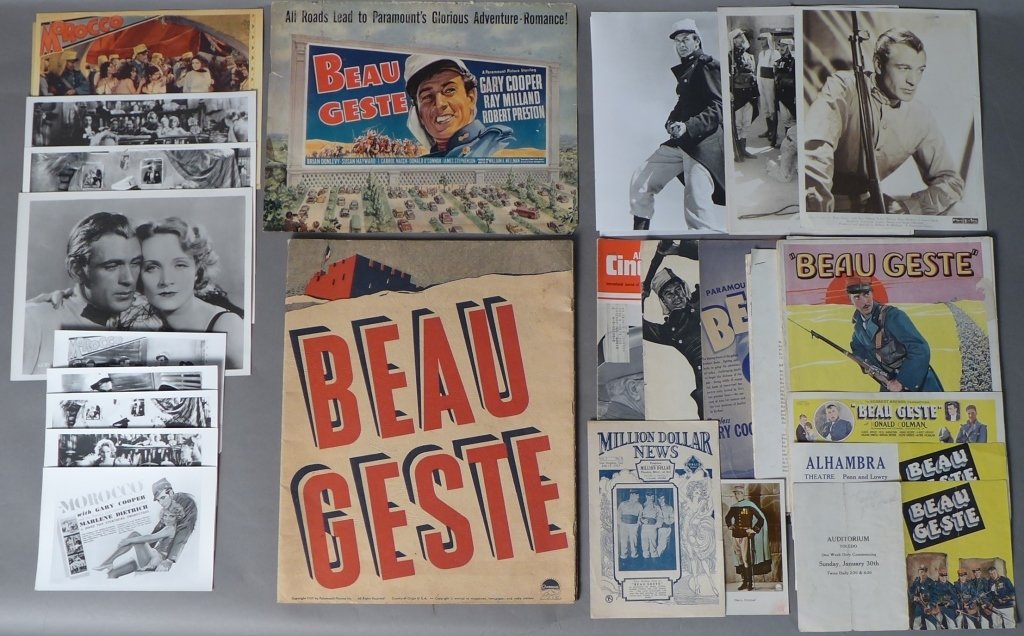 Collection of Beau Geste Movie Memorabilia: Collection of various Beau Geste & Morocco movie memorabilia. This lot includes: Beau Geste Showman guide / magazine, American Cinematographer magazine featuring Beau Geste article, several other maga