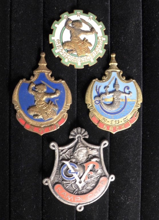 Insignia Badges of Cambodia - Royal Army Khmer: French Foreign Legion Insignia Badges of Cambodia - Royal Army Khmer. Includes: Royal Army KHMER - ARK, 5 Battalion of Cambodians Hunters, GFV - Guard Railways - KAMPUCHEA and Transport Company of the