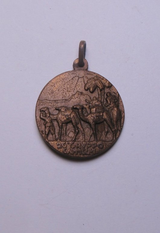 Bronze Medal of 26th Camel Group Africa: Bronze Medal of 26th Camel Group Colonial Africa. The obverse is depicting a row of camels and signed "26 Gruppo / Cammel". The reverse is depicting a [pile of weapons and a five pint star, signed "A.