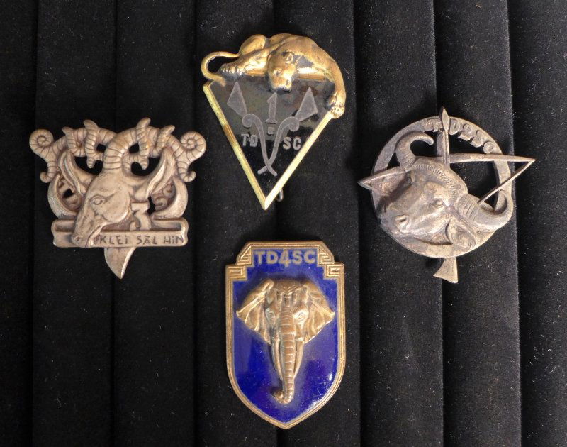 Battalion Insignias of Montagnards - Vietnam: Battalion Insignias of Montagnards - Vietnam. Includes: 1 TDSC, 1 Bataillon Montagnard, Anneaux, Lgres cailles, 2 T.D.S.C., 3 T.D.S.C., and 4 T.D.S.C. Maker marks. Height: 1 7/8" ; Width: 1 1/8". Age