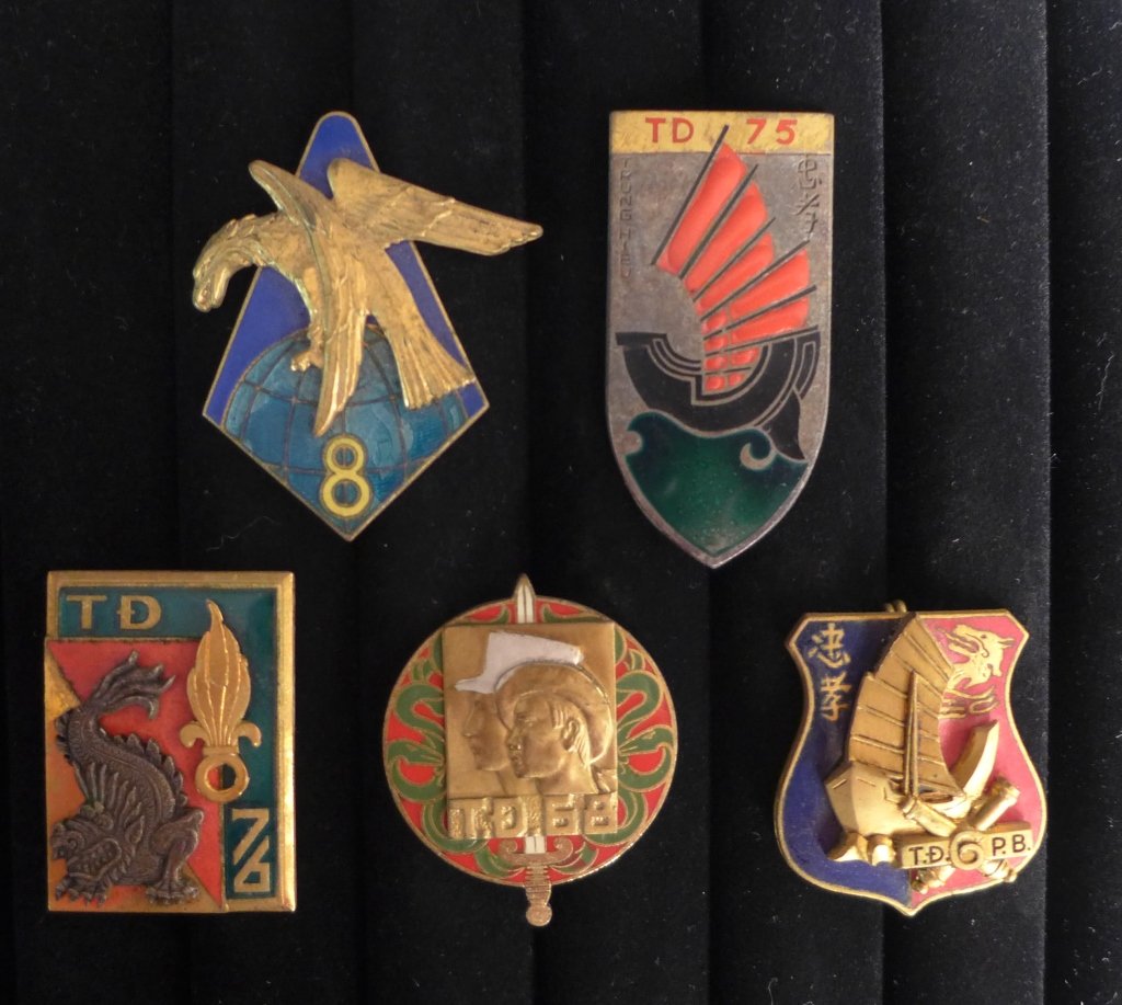 Badges of Tieu Daon Battalions: French Foreign Legion Badges of TIEU DOAN . Battalion Infantry Vietnamese. Includes: TD 68 Tieu Doan Vietnam Foreign Legion, TD 75 (75 eme Bataillon d'Infanterie), TD 76, 6th TDPB (Tieu Doan 6 Phao Bi