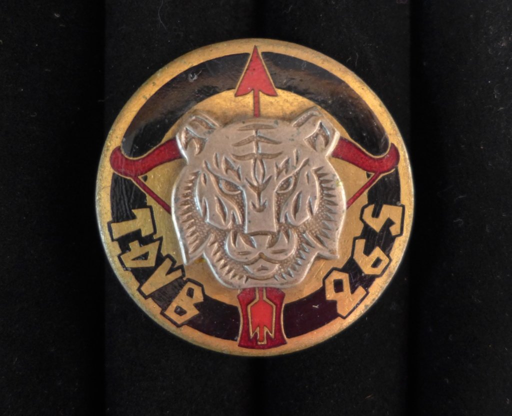 TDVB 265 Battalion Guard Vietnamese Badge: French Foreign Legion TDVB 265 Bataillon Guard Vietnamese Badge Insignia. Maker marks. Height: 1 1/2" ; Width: 1 1/2". Age appropriate wear. (French Foreign Legion, Lgion Etrangre, France, Regimental 