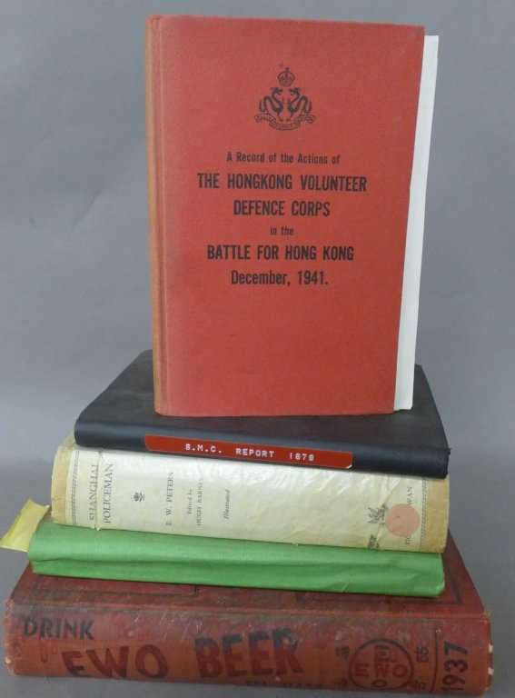 Collection of Vintage Books & Directories, China: 5 Vintage books related to Shanghai, Hong Kong and other parts of China. -"A Record of the Actions of The Hongkong Volunteer Defence Corps in the Battle for Hong Kong December, 1941" Hardcover book pr