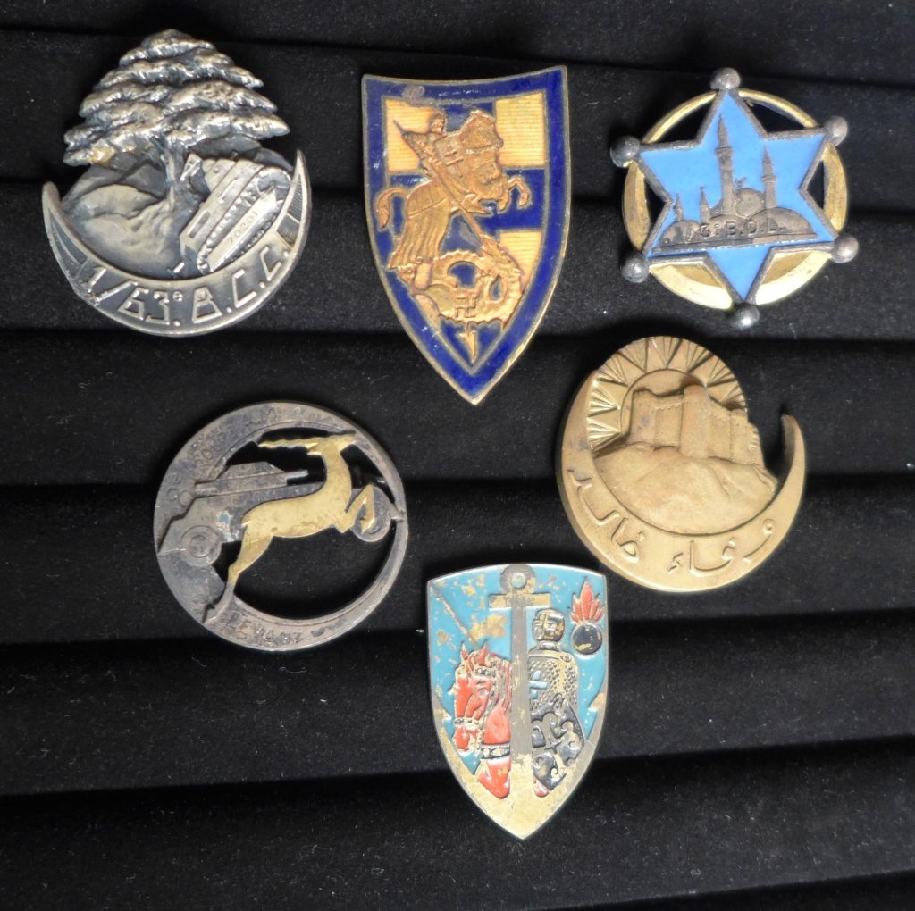 Army of the Levant Badge Insignias: Army of the Levant Badge Insignias. Includes: 1 Battalion The Levant, 8. GAM Auto Group machine guns LEVANT Lebanon, Levant Staff Mobile Forces (Cavalry), 3rd Battalion LEVANT (Mosque), 1/63 BCC Battl