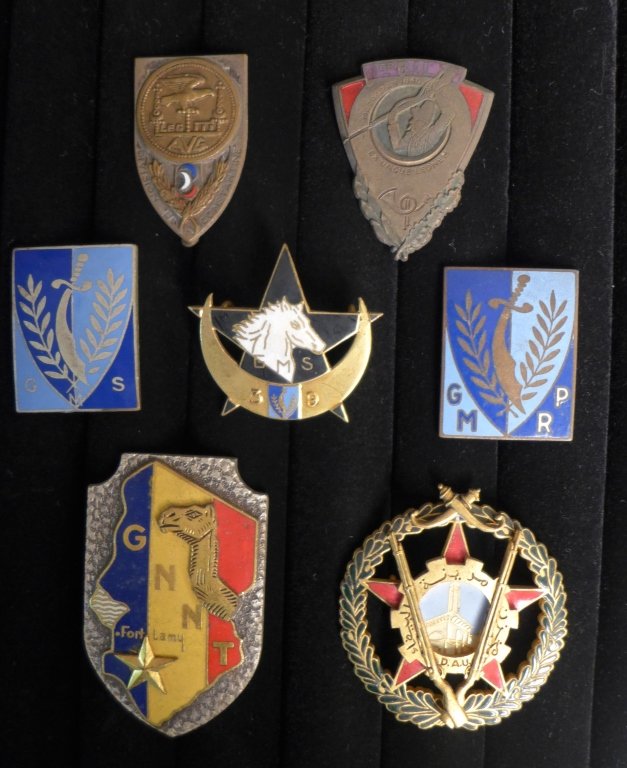 Saharan - North Africa Badges: Saharan - North Africa Badge Insignias of The French Foreign Legion. Includes: Division Of Constantine, Groupe Nomade Nord Tibesti Fort Lamy, Autonomous Detachment Urban - SAD - Casablanca Morocco AFN