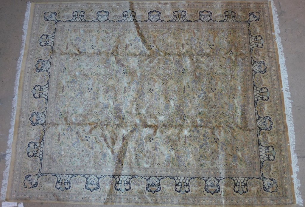 Large Kashan Rug: Stunning hand woven Oriental carpet. Central design shows a variety of animals. Lions, deer, rabbits, squirrels and wolves are interspersed in a forest of trees and flowering plants. Wool pile. Countr