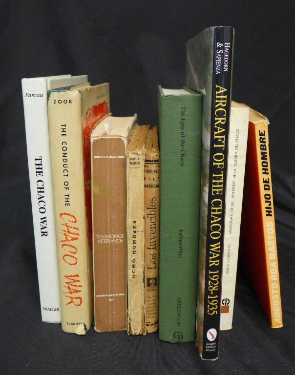 Books on the Chaco War: Collection of 9 books. 5 soft covers and 4 hard covers. Titles and authors include: -The Conduct of the Chaco War by Captain David H. Zook, Jr., Ph.D. -The Chaco War, Bolivia and Paraguay, 1932- 1935