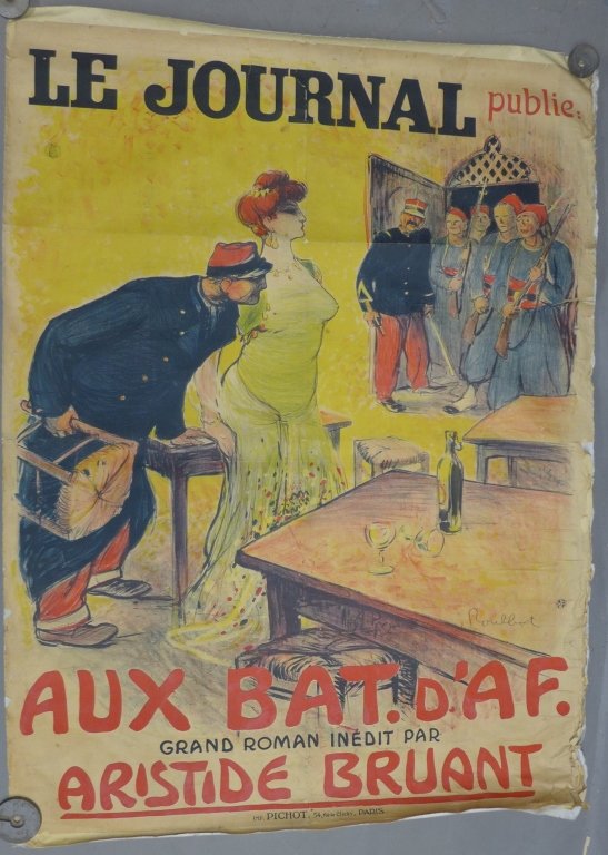 Francisque Poulbot (1879 – 1946, Paris): Large art poster by Francisque Poulbot (1879 – 1946, Paris) for the unpublished novel by Aristide BRUANT "A drama bellowing". 1908 F. Le Journal Publie Aux Bat D'af. Francisque Poulbot was a French
