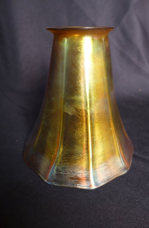 Tiffany & Co Glass Shade: Louis Comfort Tiffany Favrile glass shade is signed: LCT. American Tiffany art glass has stunning iridescent gold color. Height: 5 1/4", Width: 5 1/4" (studio glass, art glass, modern, mid century) ST