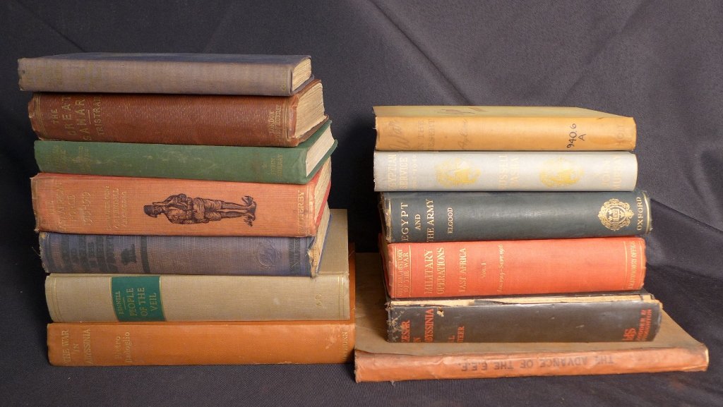 Vintage and Antique Books on Military Africa: 13 books. Titles and authors include: -Trackers & Smugglers in the Deserts of Egypt by Andre Von Dumreicher -The East African Force 1915- 1919 by Brigadier- General C. P. Fendall, CB, CMG, DSO - The C
