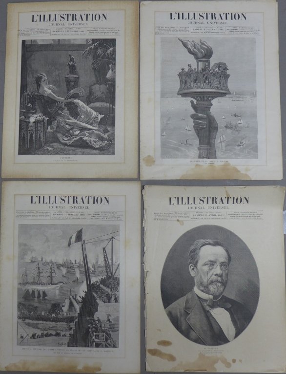4 L'ILLUSTRATION Journal Universel, circa 1885: Collection of the French Journal/ Newspaper: L'Illustration Journal Universel. Written in French, all have numerous detailed illustrations, portraits articles and advertisements inside. All have at le