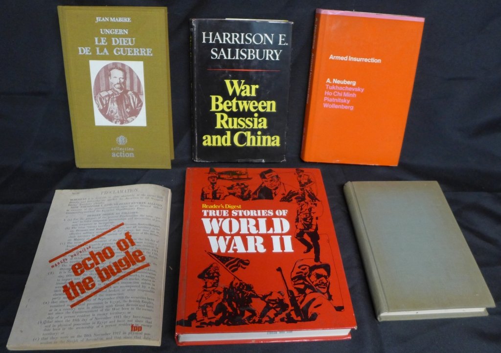 Assortment of Books on Warfare: Assortment of 6 Books on Warfare Includes: "Warfare in the Enemy's Rear" Hardcover 1963 by Otto Heilbrunn, "Armed Insurrection" Hardcover 1970 by A. Neuberg, "War Between Russia and China" Hardcover 1