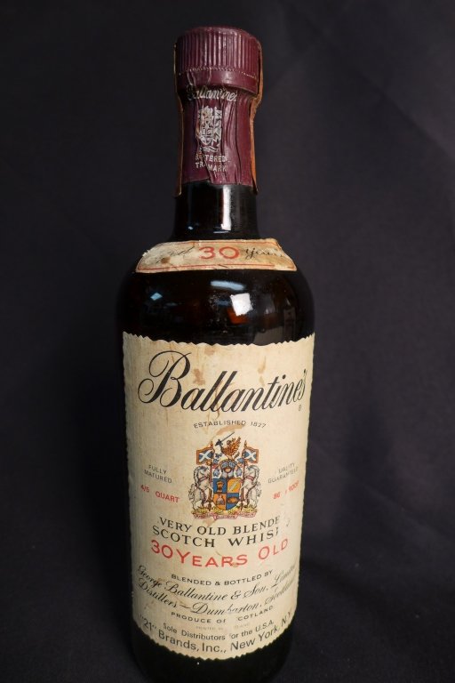 Ballantine's Scotch Whiskey, 30 Years: Ballantine's Very Old Blended Scotch Whiskey. 30 years old and produced by one of the most well respected distilleries in Scotland. This whiskey has won a Gold Medal, two International Spirit Competit