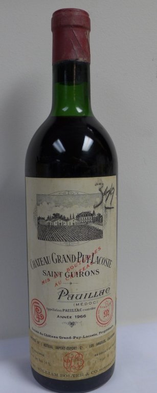 Chateau Grand Puy Lacoste 1966: Grand Puy Lacoste. Vintage 1988. Fine red wine, bordeaux from France. 750ml. Height of bottle: 11 7/8"_x000D_ *ATTENTION ALL OVERSEAS/ INTERNATIONAL BUYERS* Please make sure you secure shipping with a