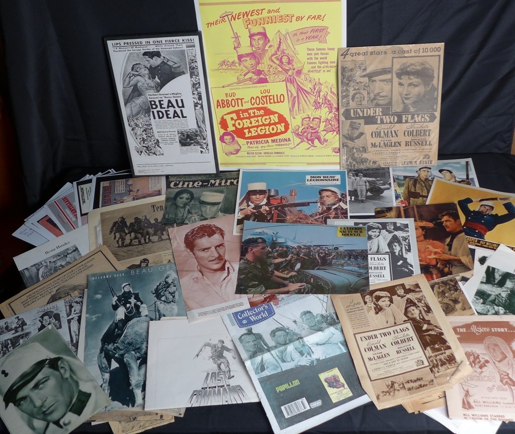 French Foreign Legion Film Ephemera: French Foreign Legion Film Lot._x000D_ Includes:_x000D_ Clippings, correspondence, press book, photographs, posters and more._x000D_ (Beau Geste, Abbot & Costello, Gary Cooper)_x000D_ Yellow poster He