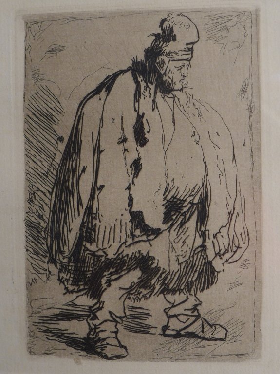 After Rembrandt "Stout Man in a Large Cloak": After Rembrandt Etching "Stout Man in a Large Cloak". Includes Certificate. An after Rembrandt van Rijn (1606-1669) etching entitled Stout Man in a Large Cloak. Height: 12"; Width: 9 1/2" Image size: 